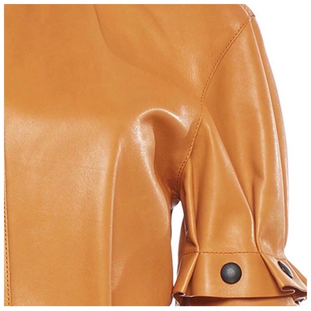 Tan Convertable Snap Sleeve Vegan Leather Jacket - Picture 5 of 5